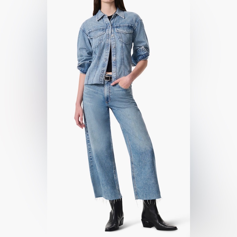 rag & bone Light Blue Wide-Leg Raw-Hem Jeans